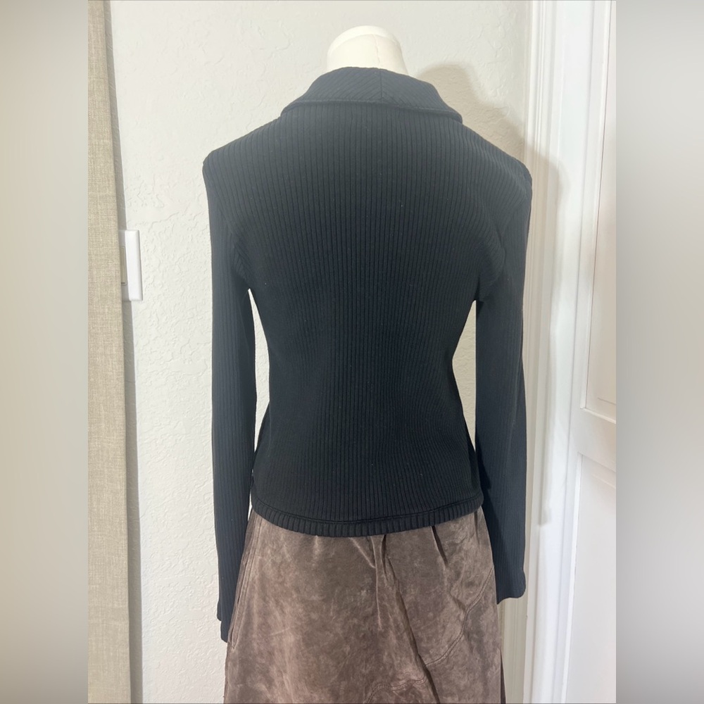 Women’s Y2K/90s Minimal Madewell ribbed curved hem cardigan black size medium. - Picture 3 of 5